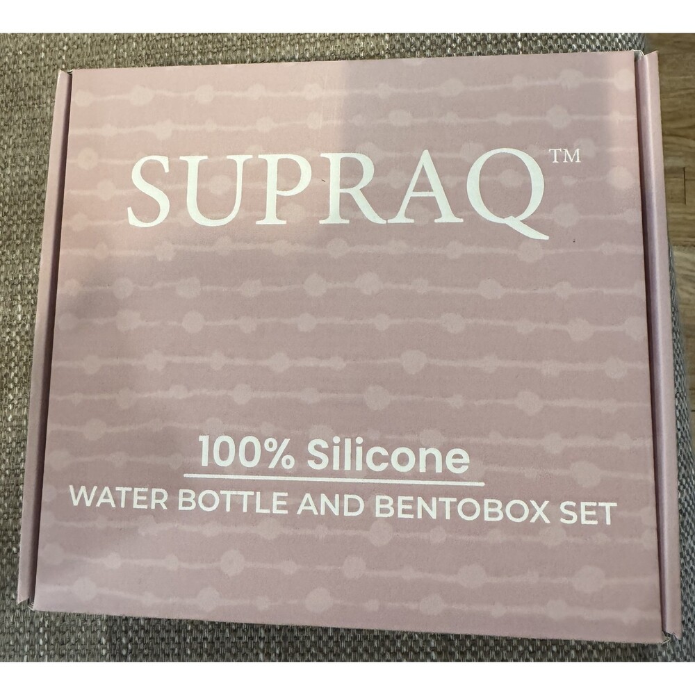 Supraq 100% Silicone Water Bottle & Bento Box Pink New